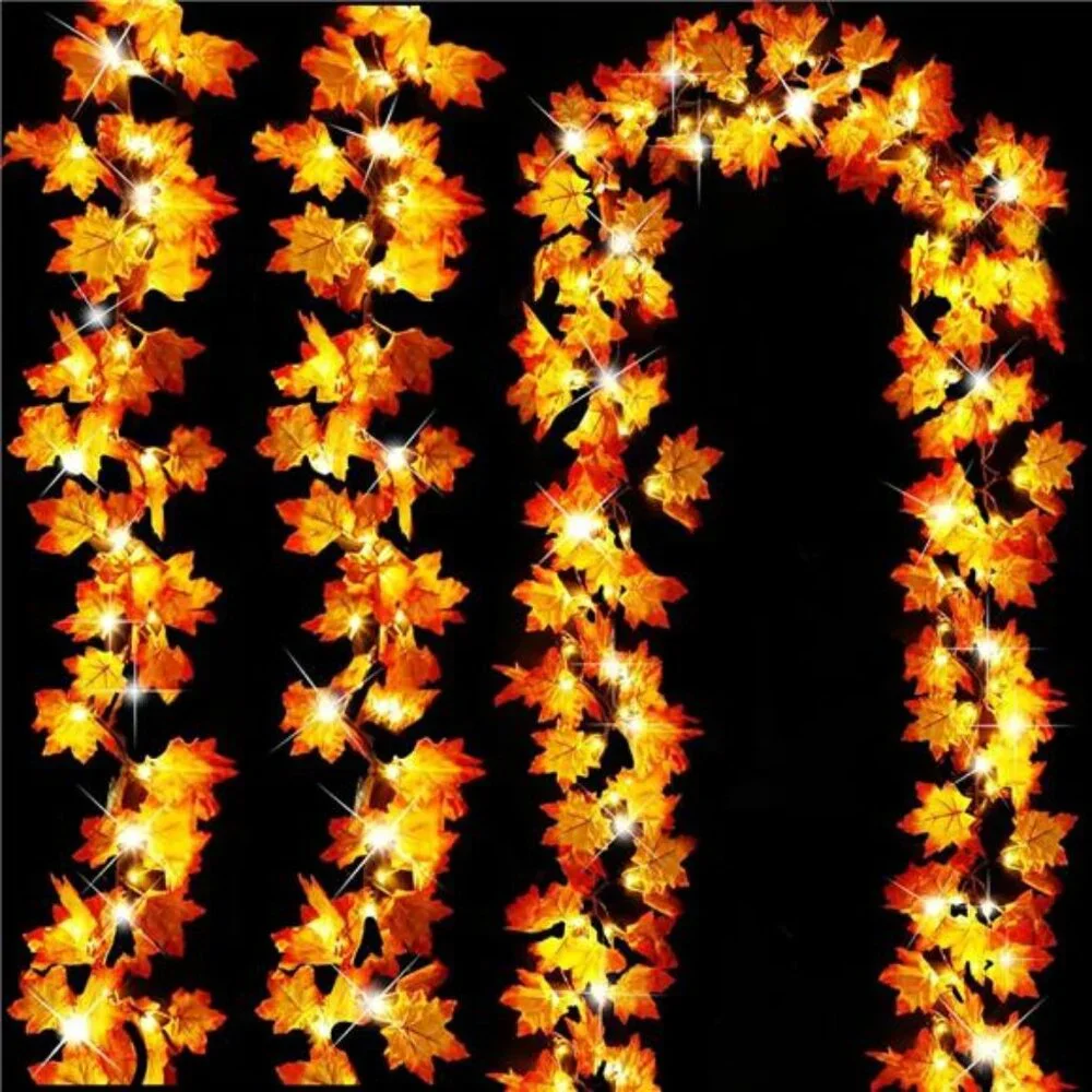 3 Pack-30Ft Fall Garland Halloween Fall Decorations for Home, 60LED Thanksgiving
